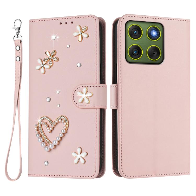 For Motorola Edge 70 5G / X70 Air 5G ZS01 Double-Layer Heart Floral Vegan Leather Phone Case with Wrist Strap