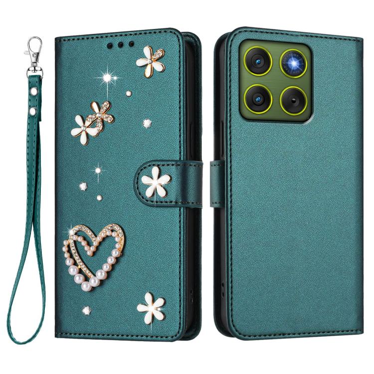 For Motorola Edge 70 5G / X70 Air 5G ZS01 Double-Layer Heart Floral Vegan Leather Phone Case with Wrist Strap