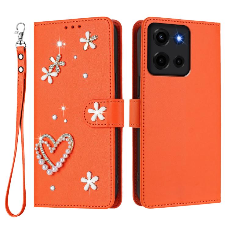 For Motorola Moto G 5G 2025/2026 ZS01 Double-Layer Heart Floral Vegan Leather Phone Case with Wrist Strap