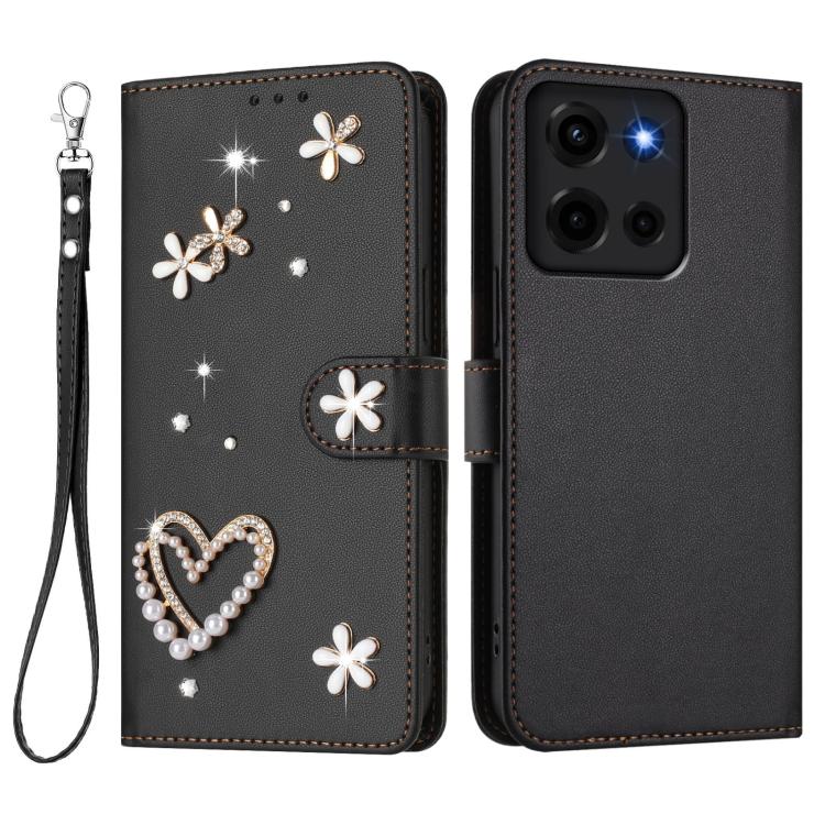 For Motorola Moto G 5G 2025/2026 ZS01 Double-Layer Heart Floral Vegan Leather Phone Case with Wrist Strap