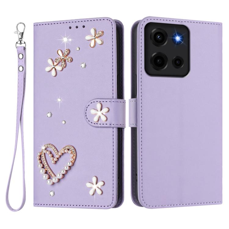 For Motorola Moto G 5G 2025/2026 ZS01 Double-Layer Heart Floral Vegan Leather Phone Case with Wrist Strap