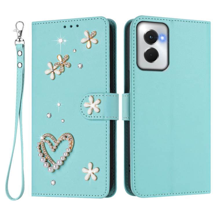For Motorola Moto G Power 5G 2024 ZS01 Double-Layer Heart Floral Vegan Leather Phone Case with Wrist Strap