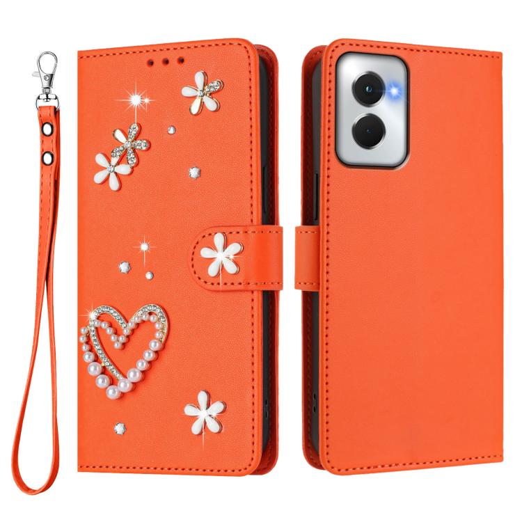 For Motorola Moto G Power 5G 2024 ZS01 Double-Layer Heart Floral Vegan Leather Phone Case with Wrist Strap