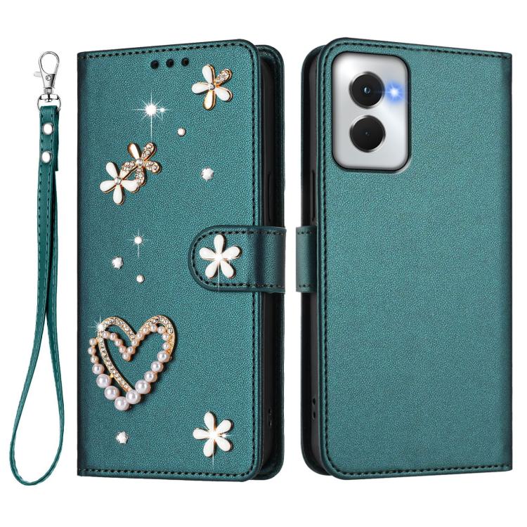 For Motorola Moto G Power 5G 2024 ZS01 Double-Layer Heart Floral Vegan Leather Phone Case with Wrist Strap