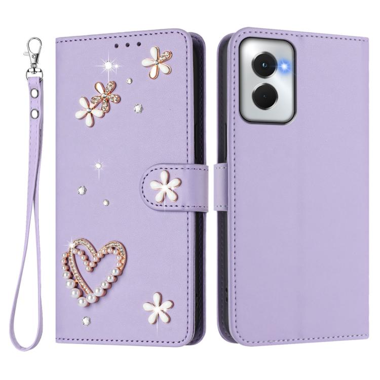For Motorola Moto G Power 5G 2024 ZS01 Double-Layer Heart Floral Vegan Leather Phone Case with Wrist Strap