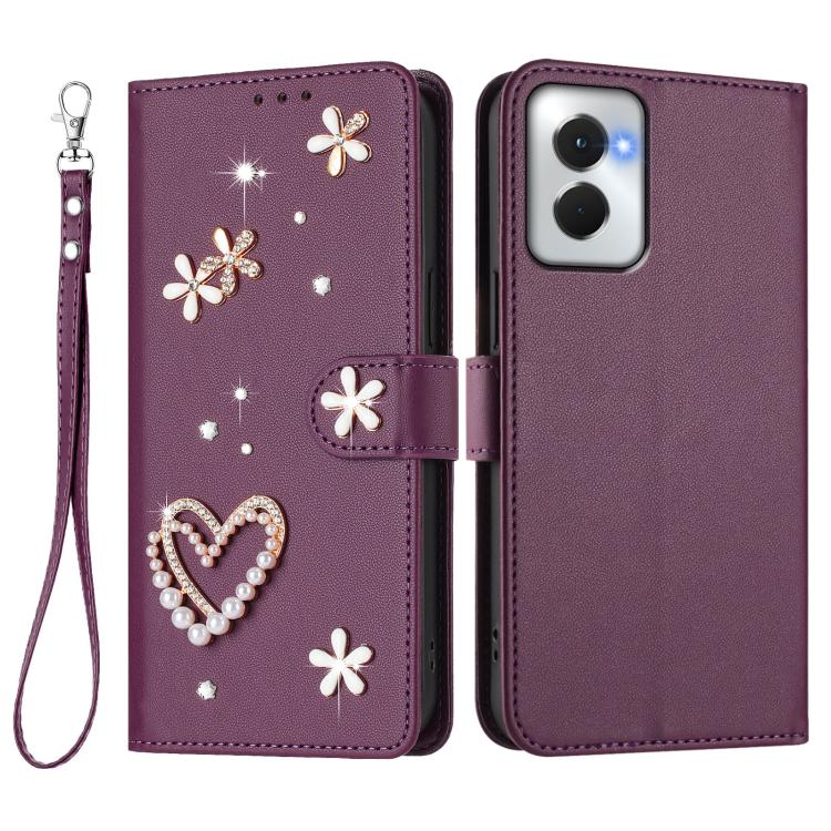 For Motorola Moto G Power 5G 2024 ZS01 Double-Layer Heart Floral Vegan Leather Phone Case with Wrist Strap