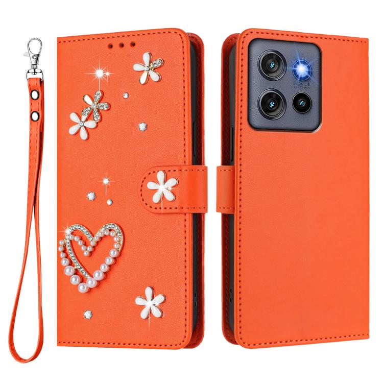 For Motorola Moto G Stylus 5G 2025 Global ZS01 Double-Layer Heart Floral Vegan Leather Phone Case with Wrist Strap