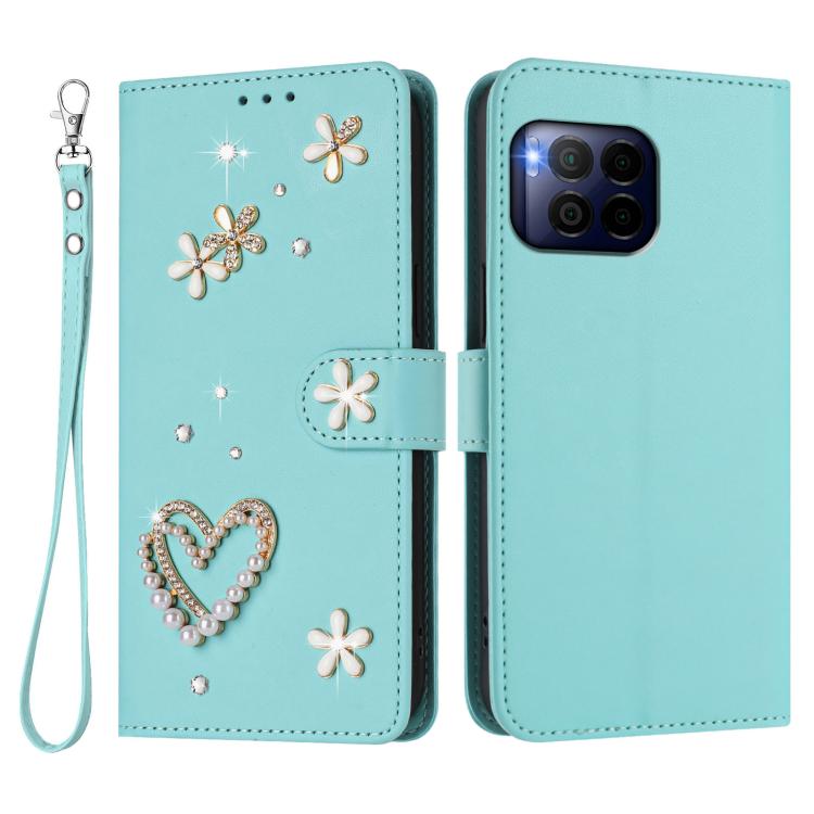 For T-Mobile Revvl 7 Pro 5G ZS01 Double-Layer Heart Floral Vegan Leather Phone Case with Wrist Strap