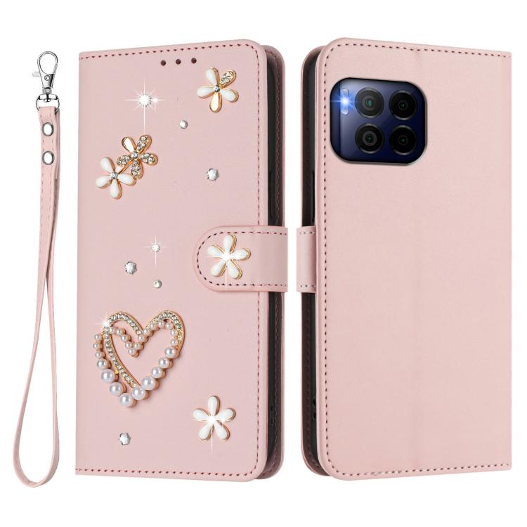 For T-Mobile Revvl 7 Pro 5G ZS01 Double-Layer Heart Floral Vegan Leather Phone Case with Wrist Strap