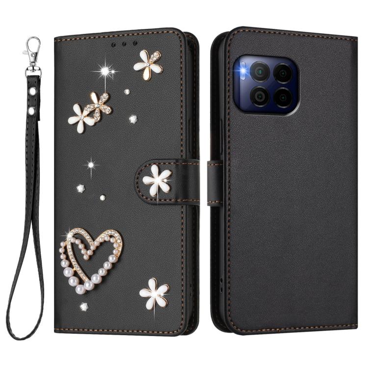 For T-Mobile Revvl 7 Pro 5G ZS01 Double-Layer Heart Floral Vegan Leather Phone Case with Wrist Strap
