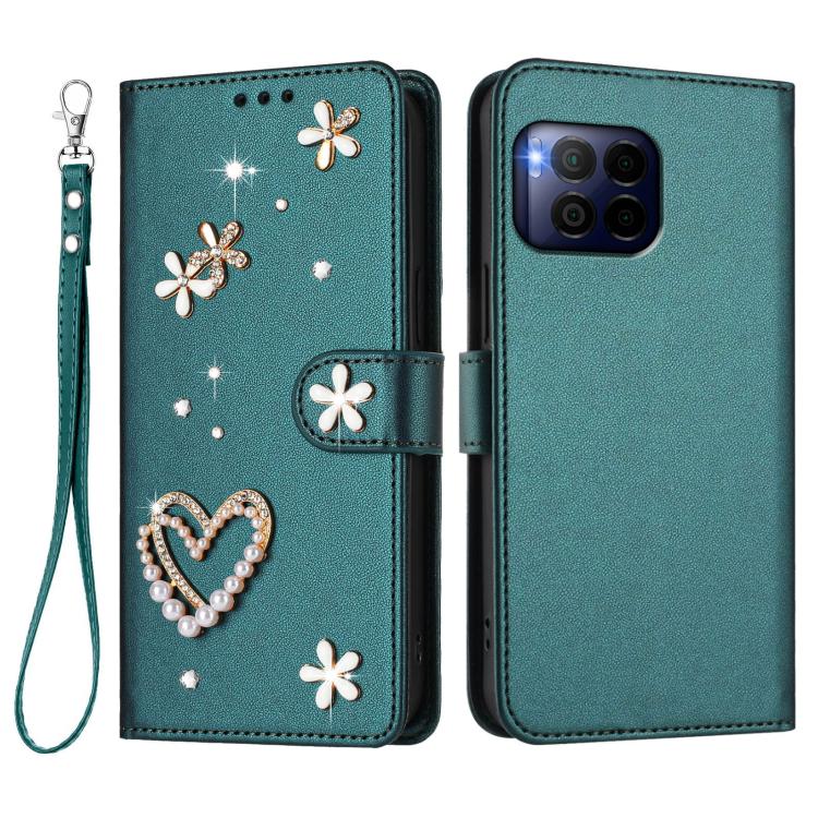 For T-Mobile Revvl 7 Pro 5G ZS01 Double-Layer Heart Floral Vegan Leather Phone Case with Wrist Strap