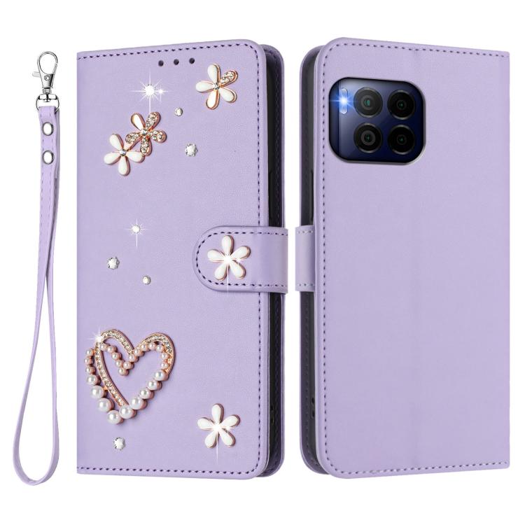 For T-Mobile Revvl 7 Pro 5G ZS01 Double-Layer Heart Floral Vegan Leather Phone Case with Wrist Strap