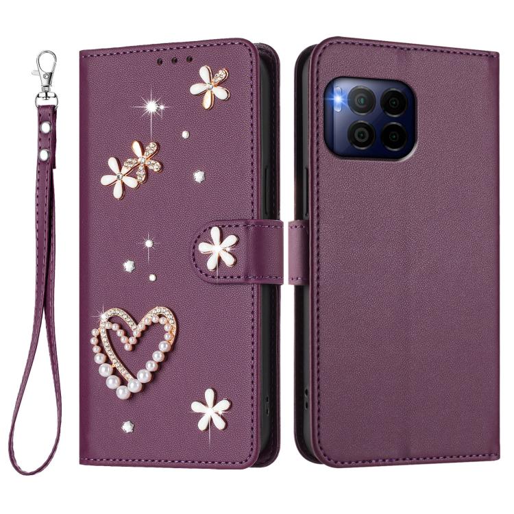 For T-Mobile Revvl 7 Pro 5G ZS01 Double-Layer Heart Floral Vegan Leather Phone Case with Wrist Strap