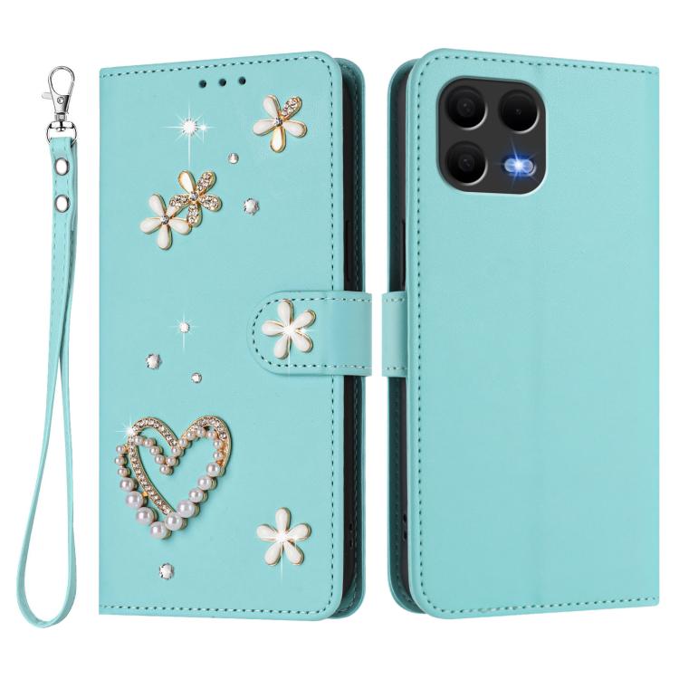 For T-Mobile Revvl 8 Pro 5G ZS01 Double-Layer Heart Floral Vegan Leather Phone Case with Wrist Strap