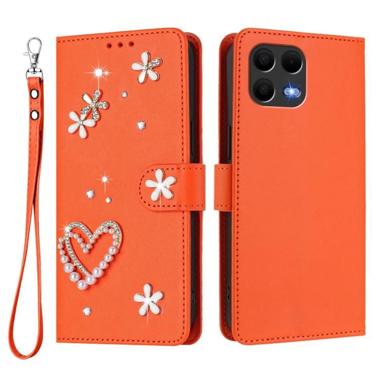 For T-Mobile Revvl 8 Pro 5G ZS01 Double-Layer Heart Floral Vegan Leather Phone Case with Wrist Strap
