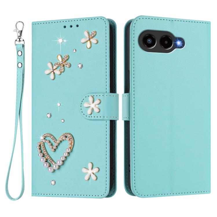 For T-Mobile Revvl 8 5G ZS01 Double-Layer Heart Floral Vegan Leather Phone Case with Wrist Strap