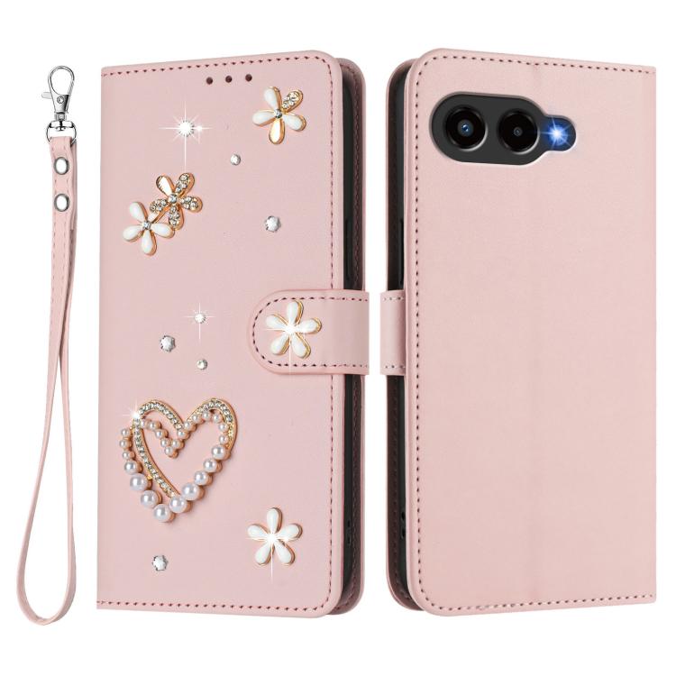 For T-Mobile Revvl 8 5G ZS01 Double-Layer Heart Floral Vegan Leather Phone Case with Wrist Strap
