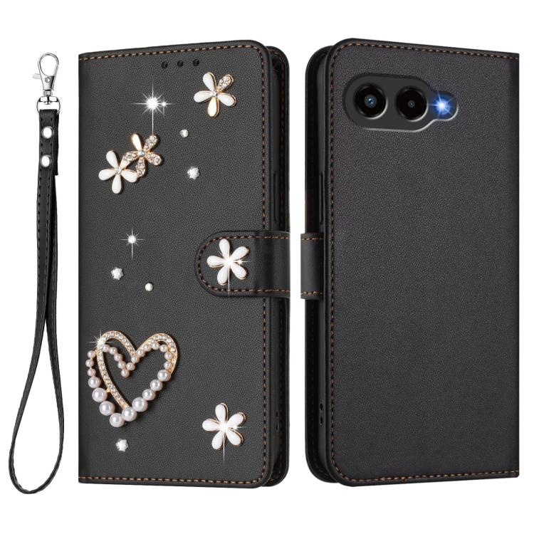 For T-Mobile Revvl 8 5G ZS01 Double-Layer Heart Floral Vegan Leather Phone Case with Wrist Strap