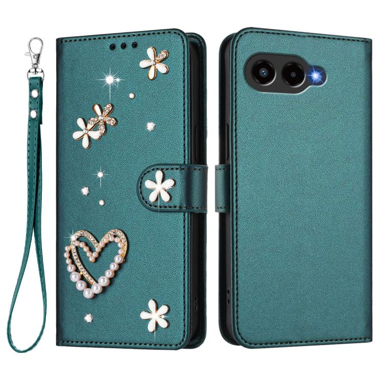 For T-Mobile Revvl 8 5G ZS01 Double-Layer Heart Floral Vegan Leather Phone Case with Wrist Strap