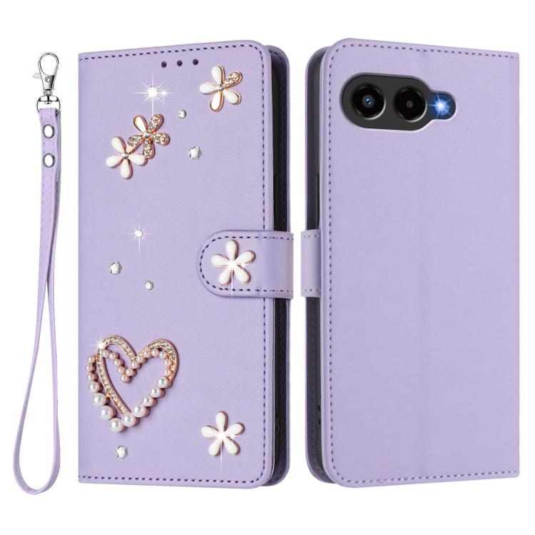 For T-Mobile Revvl 8 5G ZS01 Double-Layer Heart Floral Vegan Leather Phone Case with Wrist Strap