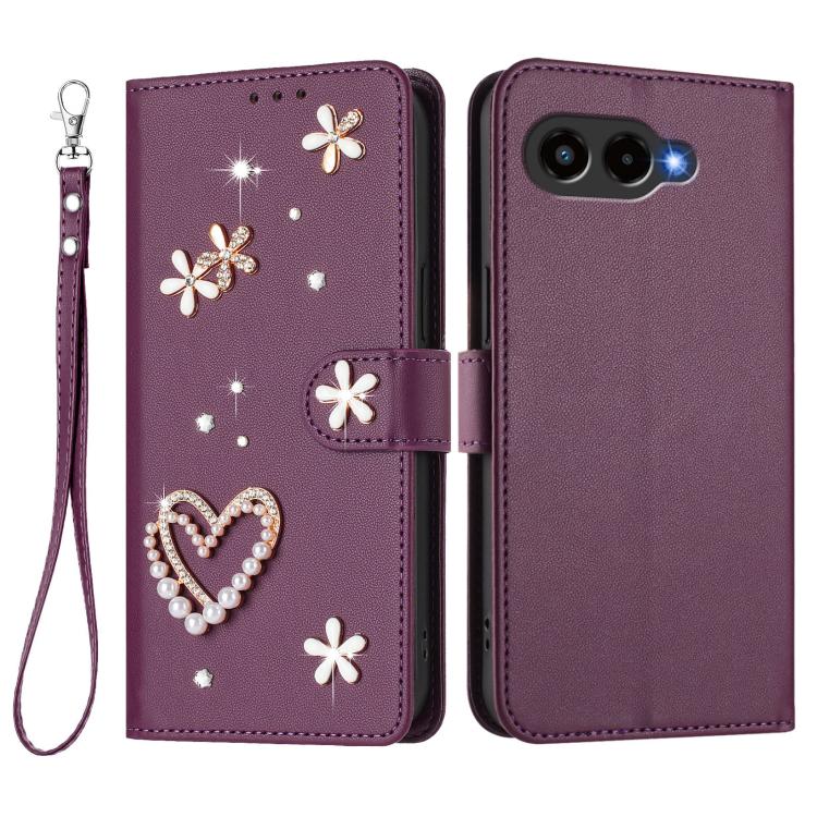 For T-Mobile Revvl 8 5G ZS01 Double-Layer Heart Floral Vegan Leather Phone Case with Wrist Strap