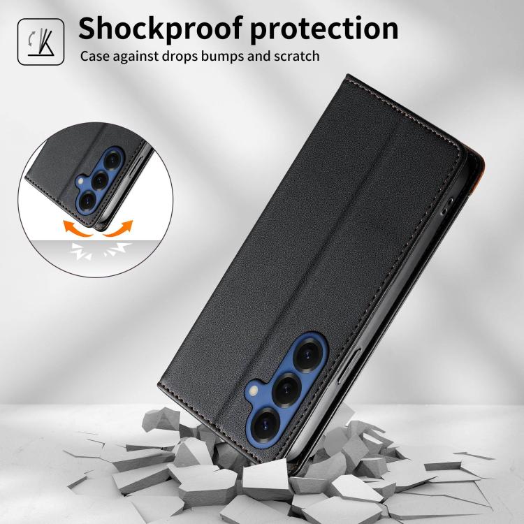 For Samsung Galaxy S26+ 5G Dierfeng Splicing Strong Magnetic RFID Vegan Leather Phone Case