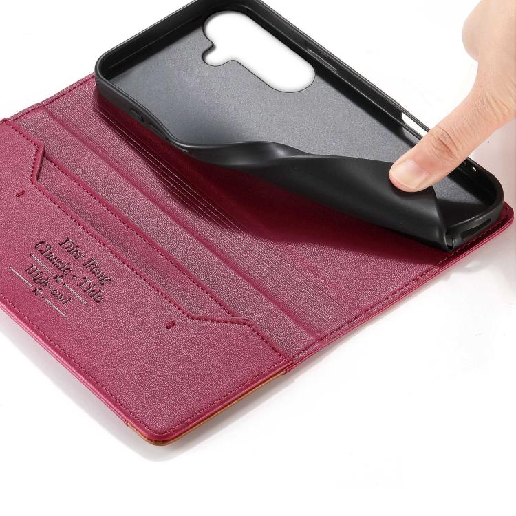 For Samsung Galaxy S26+ 5G Dierfeng Splicing Strong Magnetic RFID Vegan Leather Phone Case
