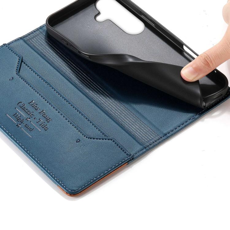 For Samsung Galaxy S26+ 5G Dierfeng Splicing Strong Magnetic RFID Vegan Leather Phone Case