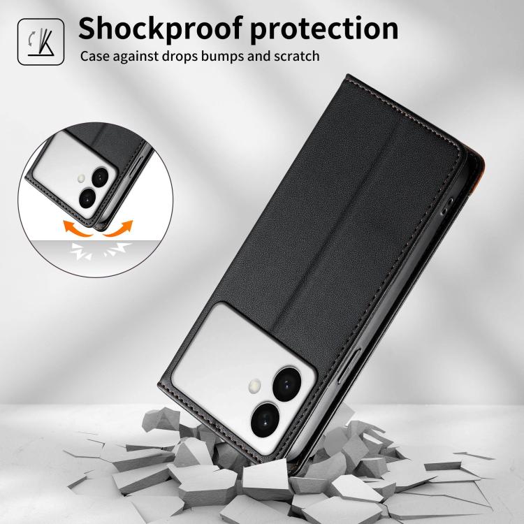 For Samsung Galaxy S26 Edge 5G Dierfeng Splicing Strong Magnetic RFID Vegan Leather Phone Case