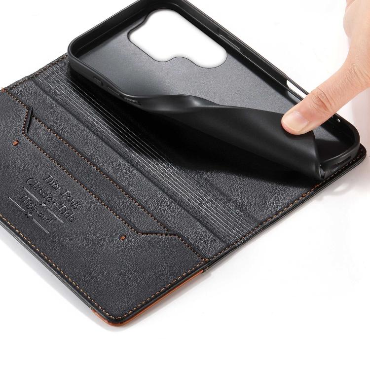 For Samsung Galaxy S26 Ultra 5G Dierfeng Splicing Strong Magnetic RFID Vegan Leather Phone Case