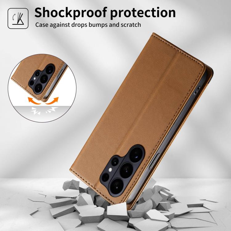 For Samsung Galaxy S26 Ultra 5G Dierfeng Splicing Strong Magnetic RFID Vegan Leather Phone Case