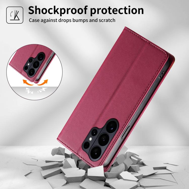 For Samsung Galaxy S26 Ultra 5G Dierfeng Splicing Strong Magnetic RFID Vegan Leather Phone Case