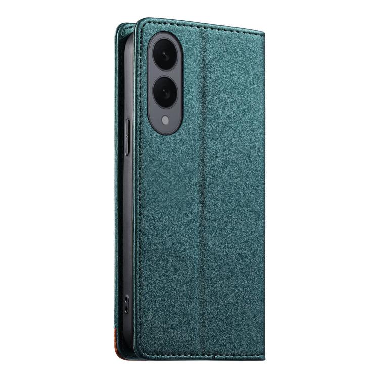 For Samsung Galaxy S25 Edge 5G Dierfeng Splicing Strong Magnetic RFID Vegan Leather Phone Case