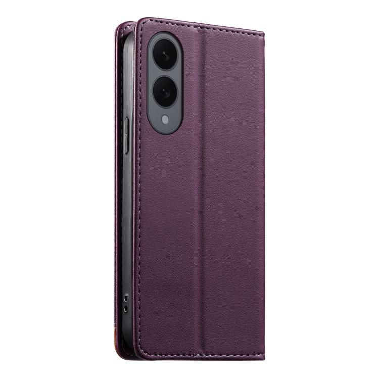 For Samsung Galaxy S25 Edge 5G Dierfeng Splicing Strong Magnetic RFID Vegan Leather Phone Case