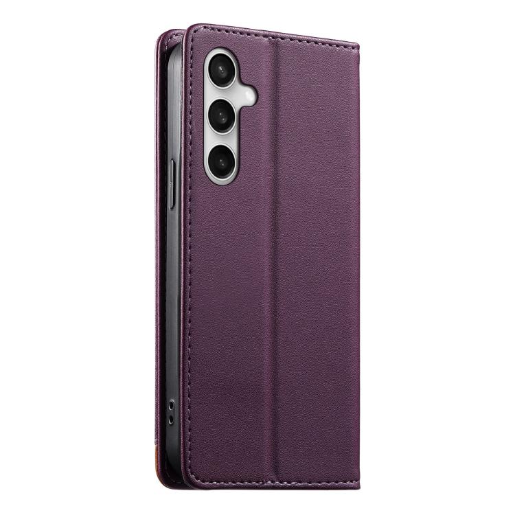 For Samsung Galaxy S25 FE 5G Dierfeng Splicing Strong Magnetic RFID Vegan Leather Phone Case