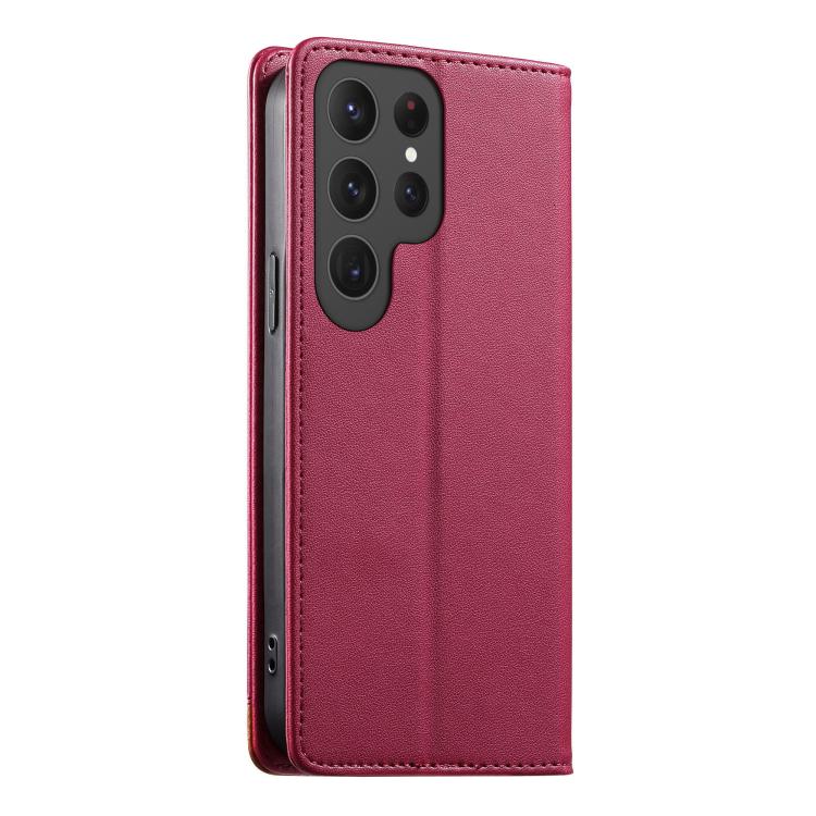 For Samsung Galaxy S24 Ultra 5G Dierfeng Splicing Strong Magnetic RFID Vegan Leather Phone Case