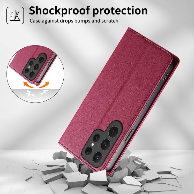 For Samsung Galaxy S24 Ultra 5G Dierfeng Splicing Strong Magnetic RFID Vegan Leather Phone Case