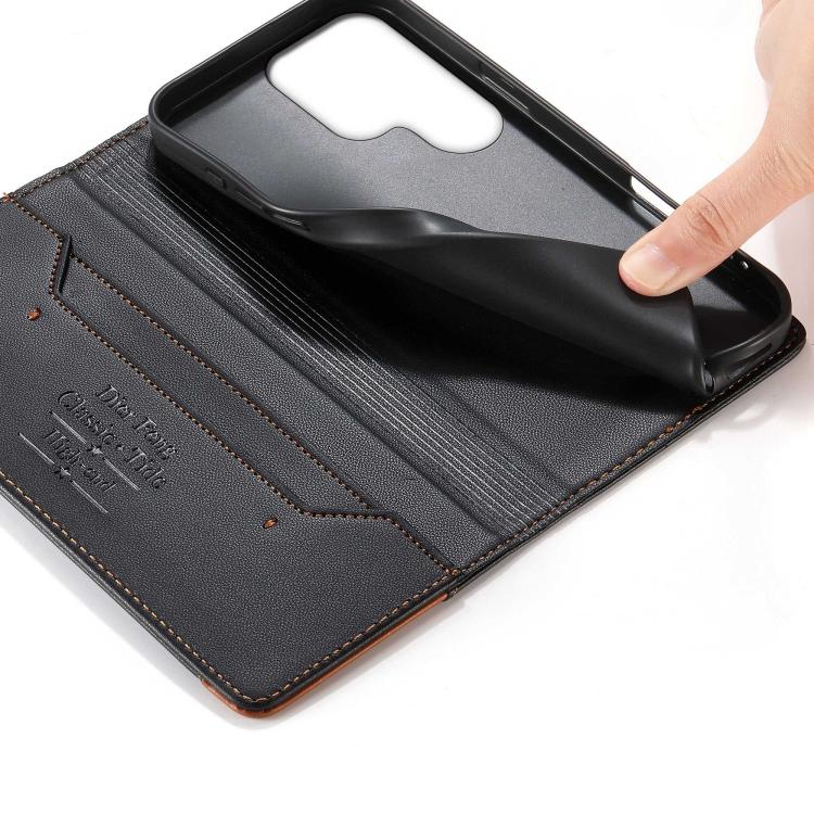 For Samsung Galaxy S23 Ultra 5G Dierfeng Splicing Strong Magnetic RFID Vegan Leather Phone Case