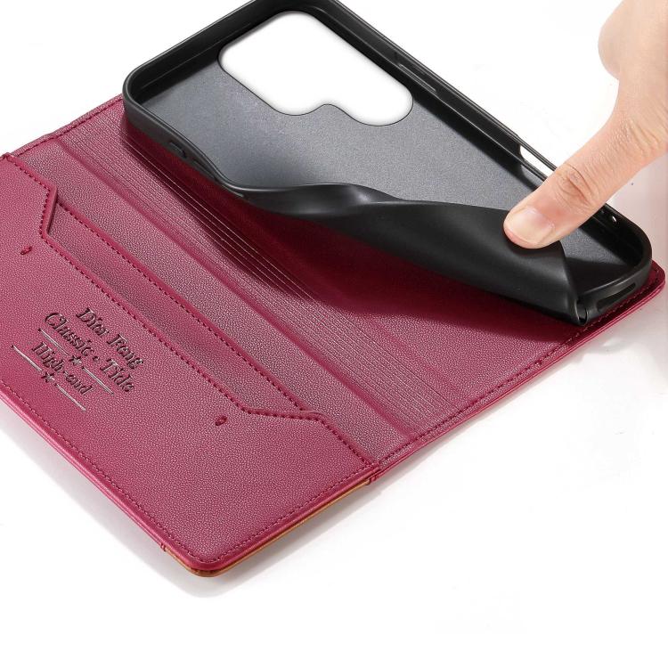 For Samsung Galaxy S23 Ultra 5G Dierfeng Splicing Strong Magnetic RFID Vegan Leather Phone Case