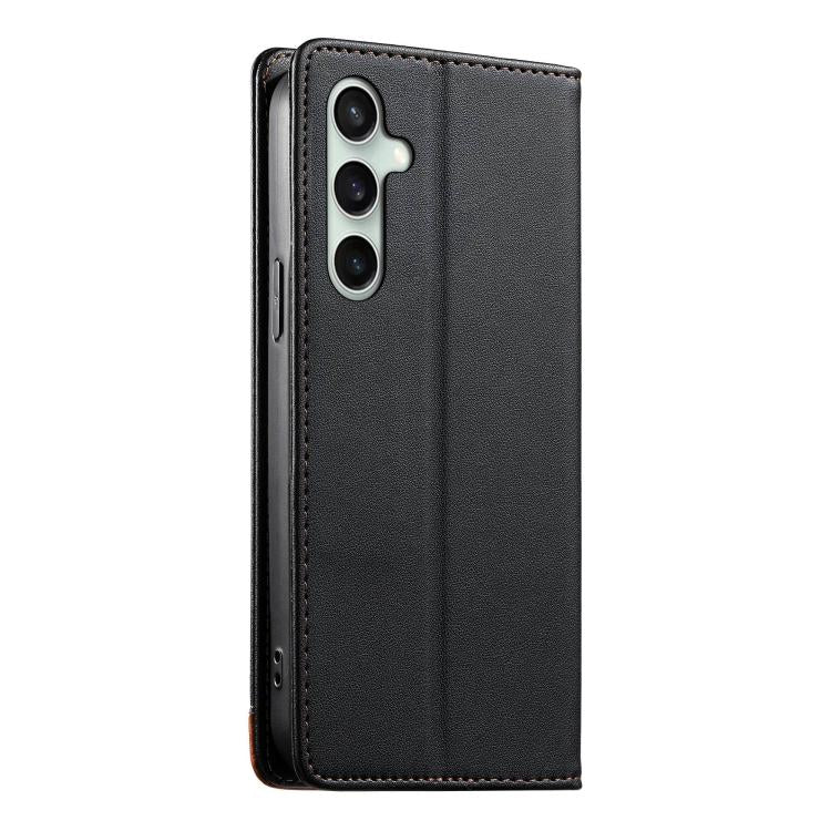 For Samsung Galaxy S24 FE 5G Dierfeng Splicing Strong Magnetic RFID Vegan Leather Phone Case