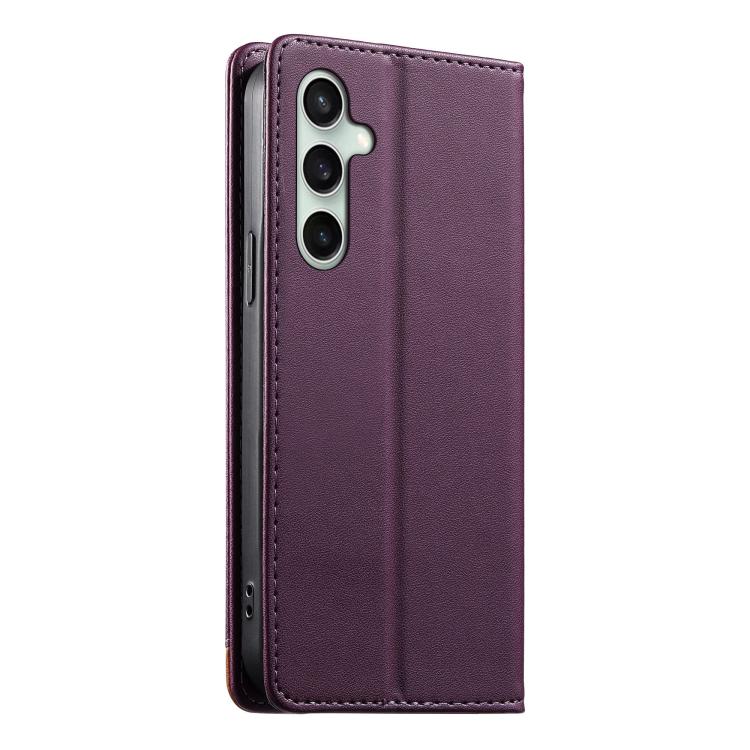 For Samsung Galaxy S24 FE 5G Dierfeng Splicing Strong Magnetic RFID Vegan Leather Phone Case