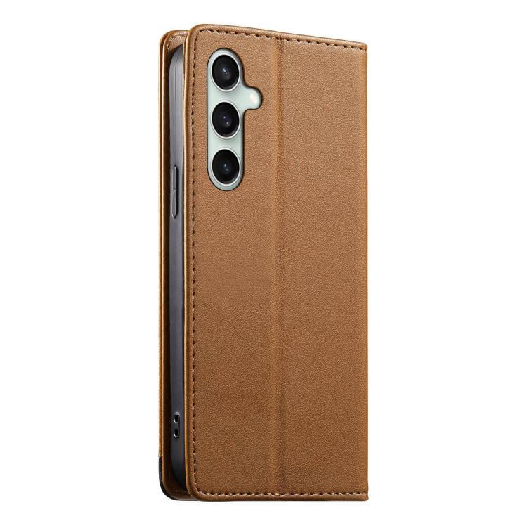 For Samsung Galaxy S24 FE 5G Dierfeng Splicing Strong Magnetic RFID Vegan Leather Phone Case