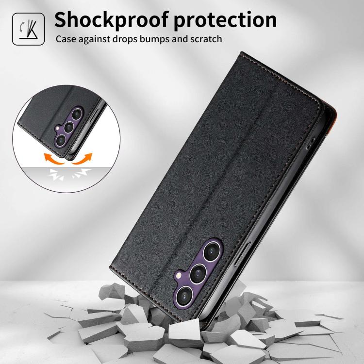 For Samsung Galaxy S23 FE 5G Dierfeng Splicing Strong Magnetic RFID Vegan Leather Phone Case