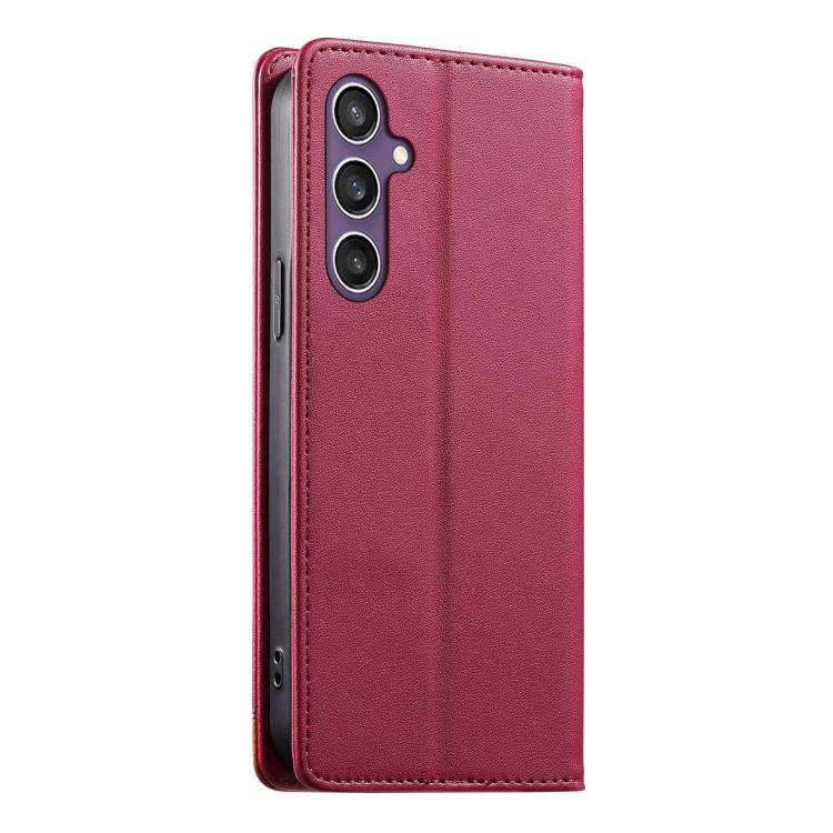 For Samsung Galaxy S23 FE 5G Dierfeng Splicing Strong Magnetic RFID Vegan Leather Phone Case