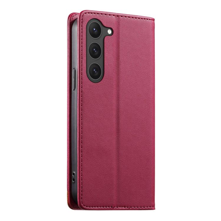 For Samsung Galaxy S23 5G Dierfeng Splicing Strong Magnetic RFID Vegan Leather Phone Case