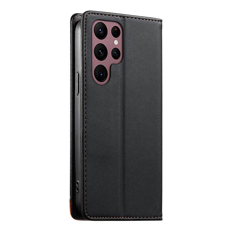For Samsung Galaxy S22 Ultra 5G Dierfeng Splicing Strong Magnetic RFID Vegan Leather Phone Case