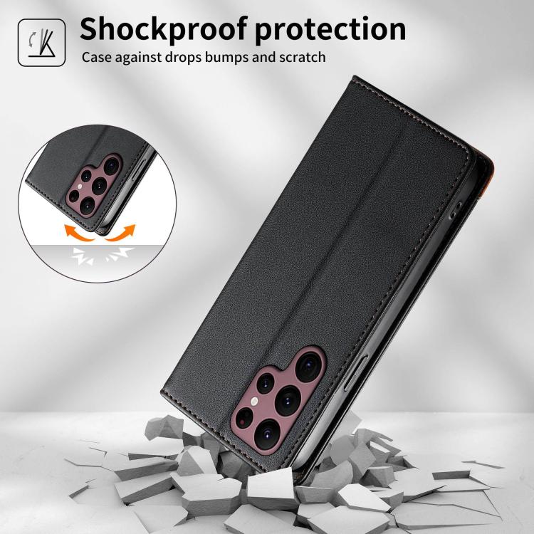 For Samsung Galaxy S22 Ultra 5G Dierfeng Splicing Strong Magnetic RFID Vegan Leather Phone Case