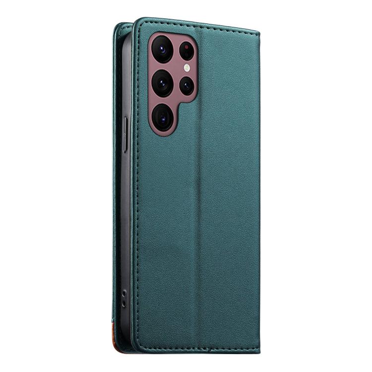 For Samsung Galaxy S22 Ultra 5G Dierfeng Splicing Strong Magnetic RFID Vegan Leather Phone Case