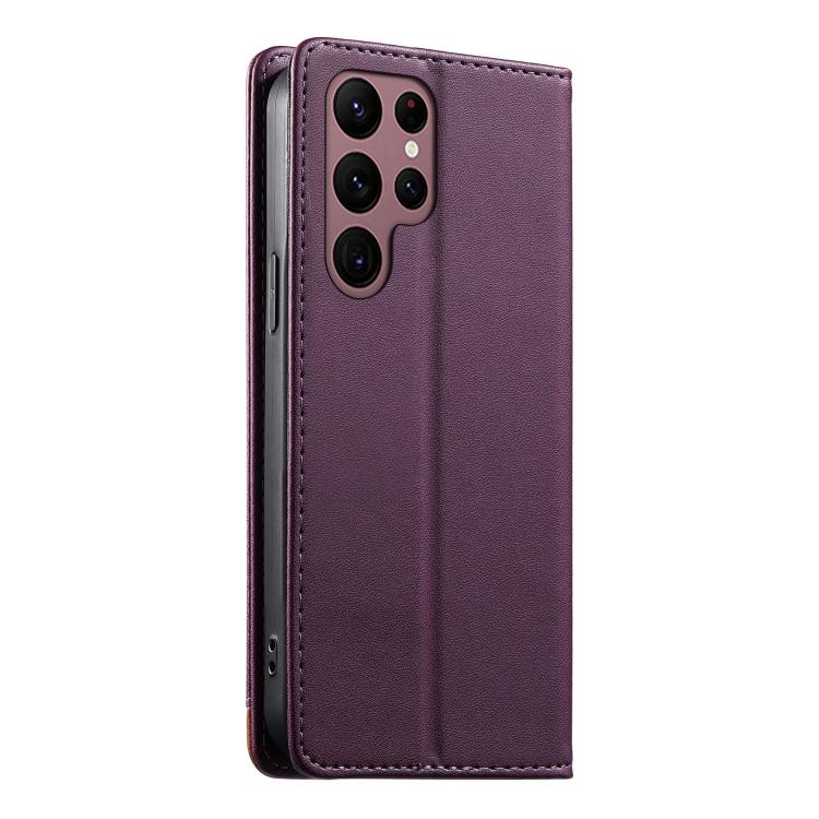For Samsung Galaxy S22 Ultra 5G Dierfeng Splicing Strong Magnetic RFID Vegan Leather Phone Case
