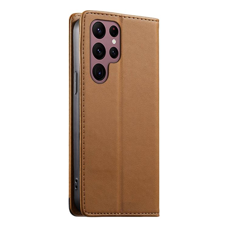 For Samsung Galaxy S22 Ultra 5G Dierfeng Splicing Strong Magnetic RFID Vegan Leather Phone Case